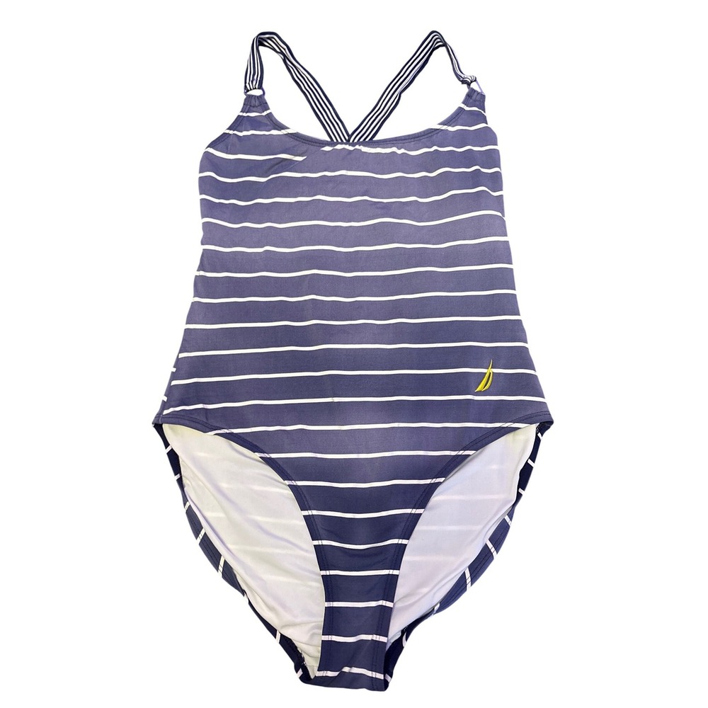 Nautica Womens Blue‎ Ombre Stripe One Piece Swimsuit, XL
